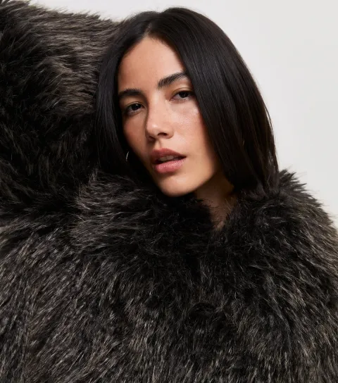 New Look Women's Dark Brown Faux Fur Shaggy Jacket