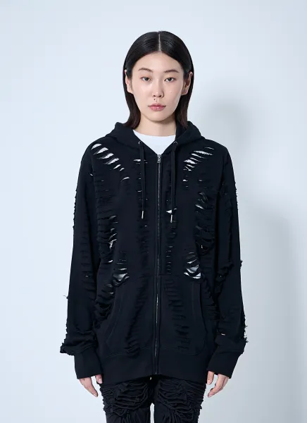 Slit Zip-Up Hooded Sweatshirt