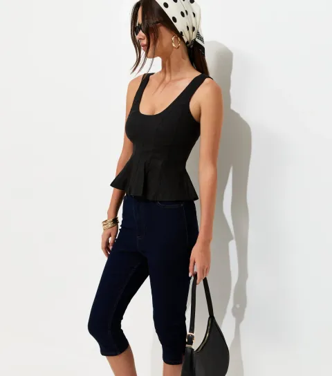 New Look Women's Black Linen Rich Scoop Neck Sleeveless Top