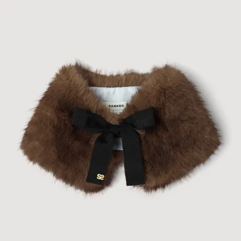 SANDRO Faux fur collar with ribbon