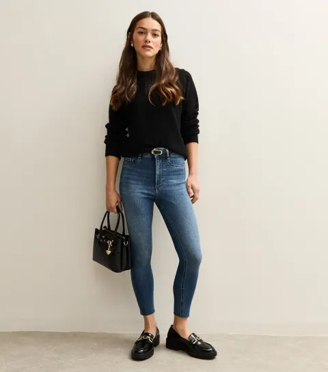 Women's Petite Blue Hallie Disco Frayed Super Skinny Jeans