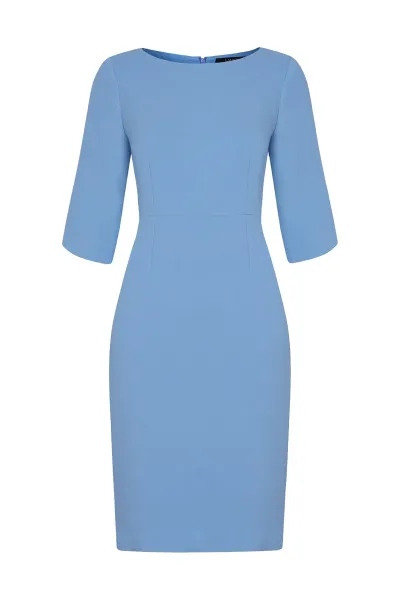 Angela Dress in China Blue Double Wool Crepe