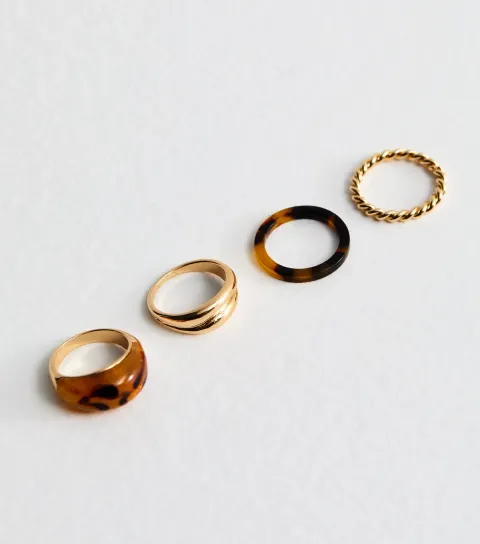 Pack of 4 Gold Tone Chunky Resin Rings