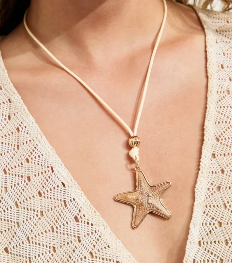 Cream Starfish Pendant Rope Necklace
