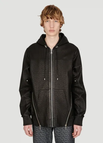 Monogram Lazer-Cut Leather Hooded Jacket