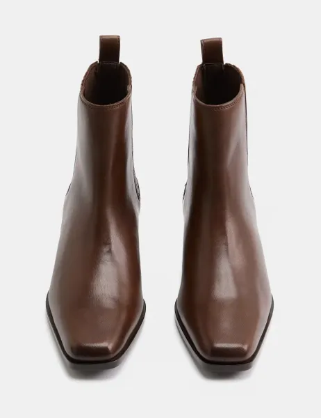 Marks & Spencer Leather Western Block Heel Ankle Boots Brown