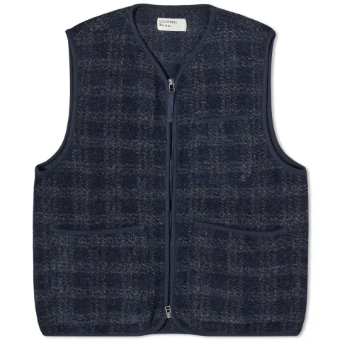 Check Wool Fleece Zip Gilet