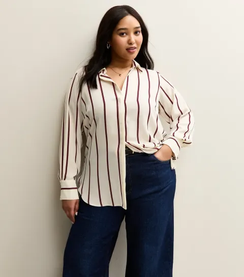 Women's Plus Size White and Red Striped Shirt Curves
