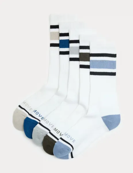 Goodmove 5 Pack Cool & Fresh Cotton Rich Cushioned Sports Socks White Mix