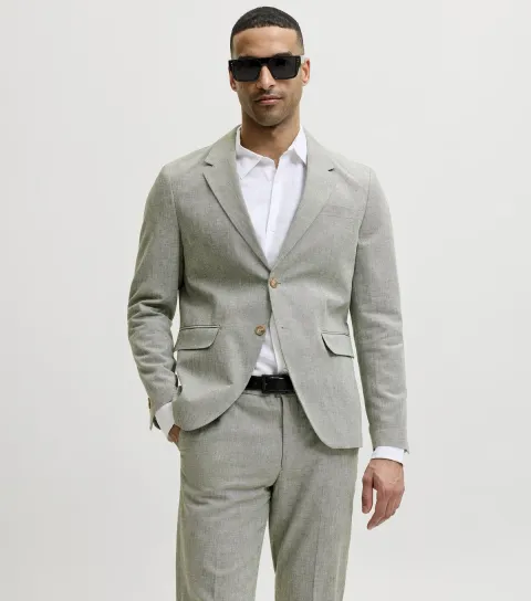 Men's Light Khaki Regular Cotton-Linen Blazer