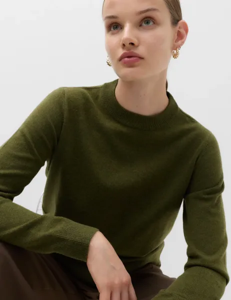 Marks & Spencer Air-Yarn Crew Neck Jumper Dark Khaki