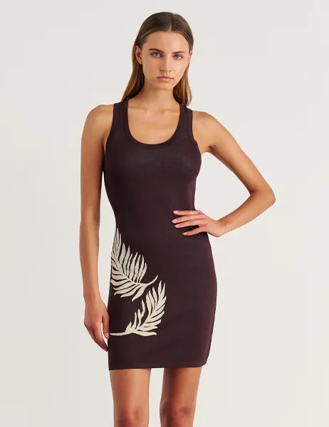 Jag Knitted Printed Scoop Neck Mini Bodycon Dress Brown