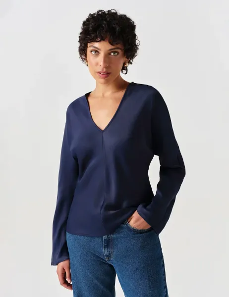 Ghost Satin Top Navy