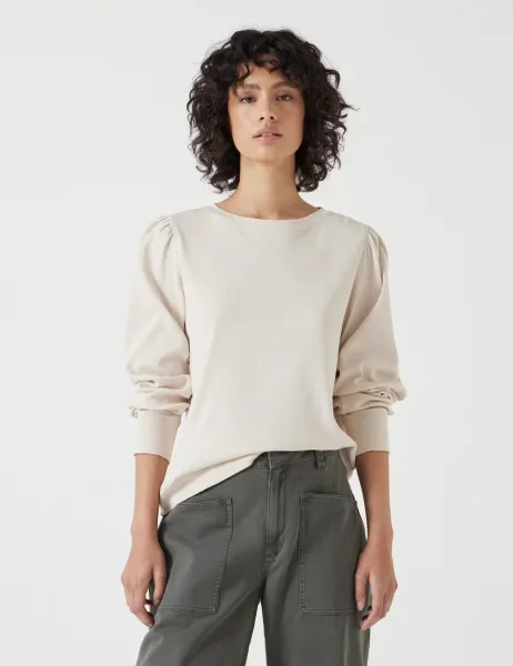 HUSH Pure Cotton Puff Sleeve Top Cream
