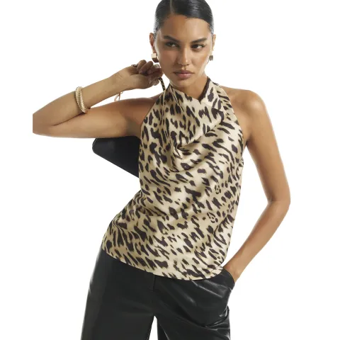 River Island Satin Animal Print Satin Halter Top