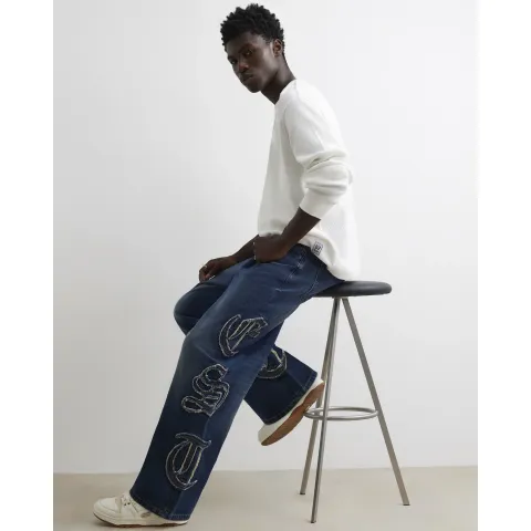 River Island Baggy Fit Embroidered Jeans