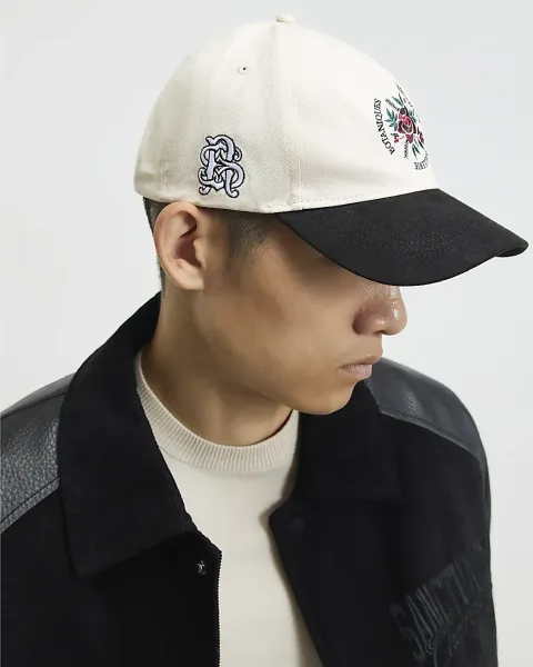 River Island Floral Blocked Flat Peak Cap