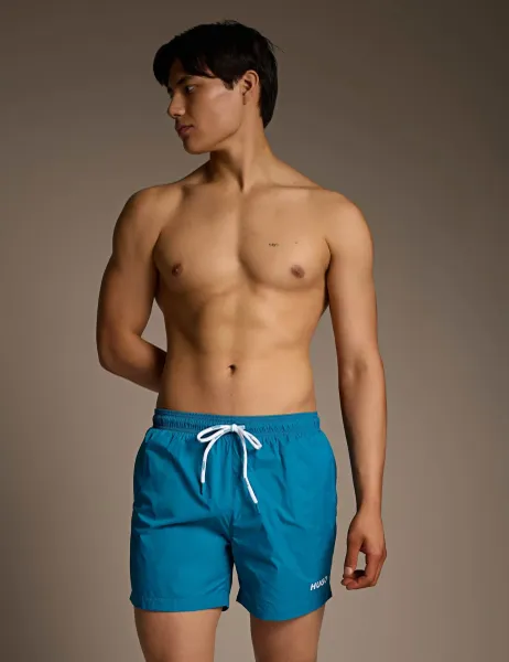 HUGO HAITI Logo Print Swim Shorts Blue