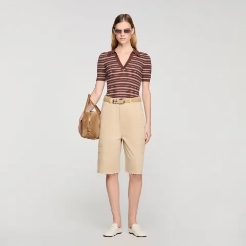 Striped V-neck polo jumper