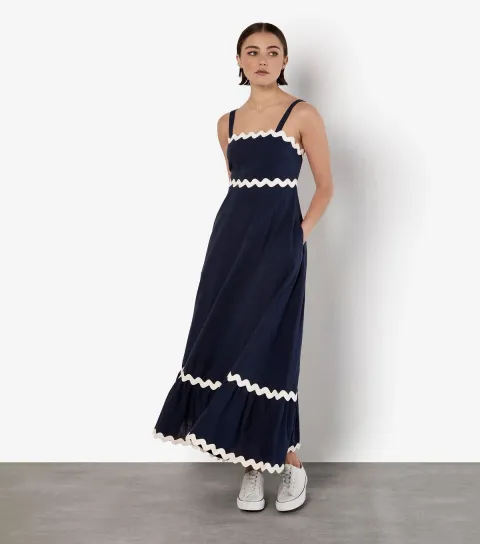 Women's Navy Contrast Trim Midi Dress