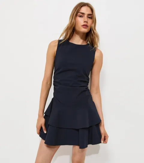 Women's Navy Sleeveless Ruch Mini