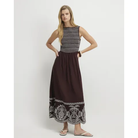 River Island Cotton Embroidered Hem Midi Dress