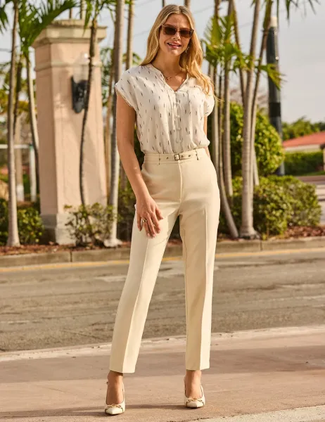 SOSANDAR Belted Tapered Ankle Grazer Trousers Ecru