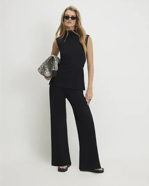 River Island Cotton Textured Wide Leg Trousers