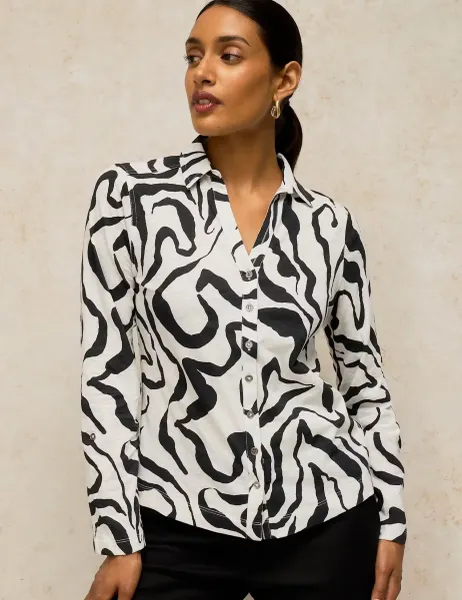 White Stuff Pure Cotton Printed Collared Shirt Ivory Mix