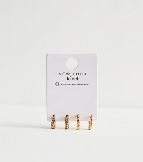 Pack Of 2 Gold Tone Embellished Hoop Earrings