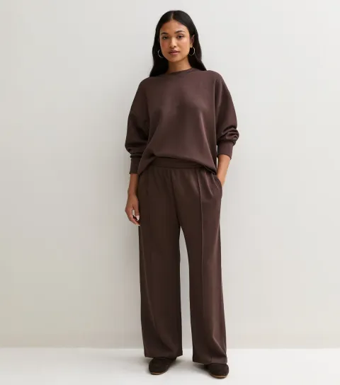 New Look Women's Petite Premium Brown Wide Leg Joggers