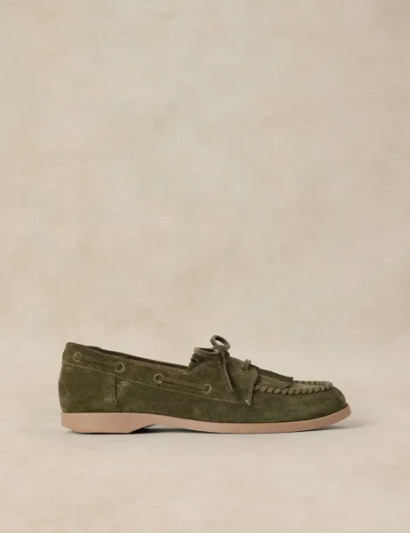 White Stuff Suede Tassel Moccasins Green