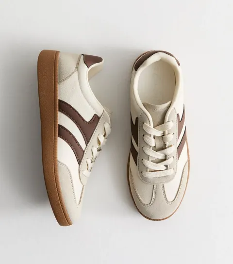 Women's Cream Contrast Panel Faux Suede Trainers Vegan