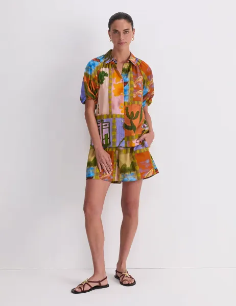 Sportscraft Pure Cotton Floral Shirt Orange