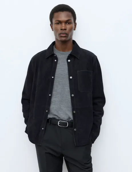 Autograph Lightweight Suede Overshirt Jacket Dark Navy