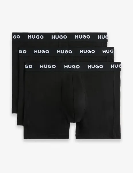 HUGO 3 Pack Cotton Rich Logo Waistband Boxer Briefs Black