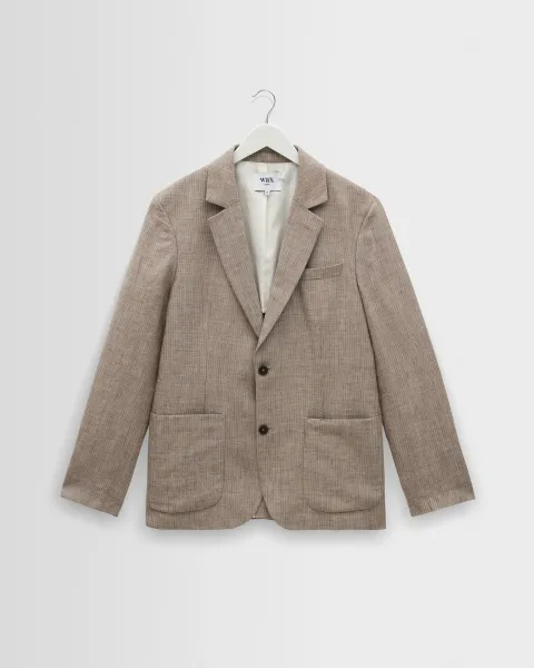 Fintry - Natural and Brown Stripe Linen Single-Breasted Blazer