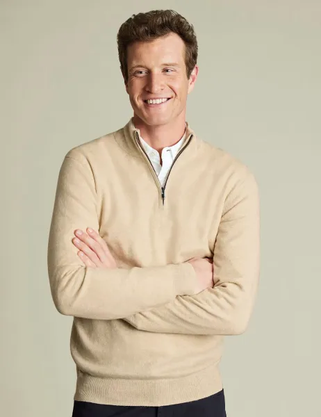 Charles Tyrwhitt Pure Cashmere Half Zip Jumper Cream