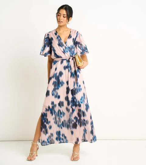 Women's Light Pink Blur Animal Print Wrap Dress