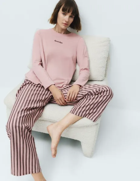 Marks & Spencer Pure Cotton Striped Pyjama Set Pink