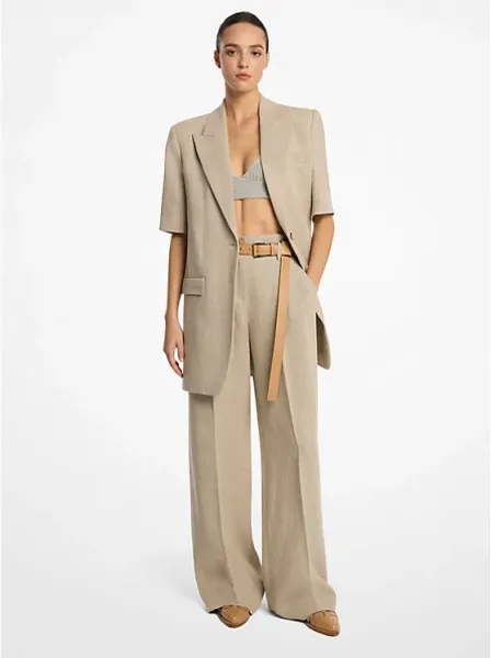Linen Serge Pleated Trousers