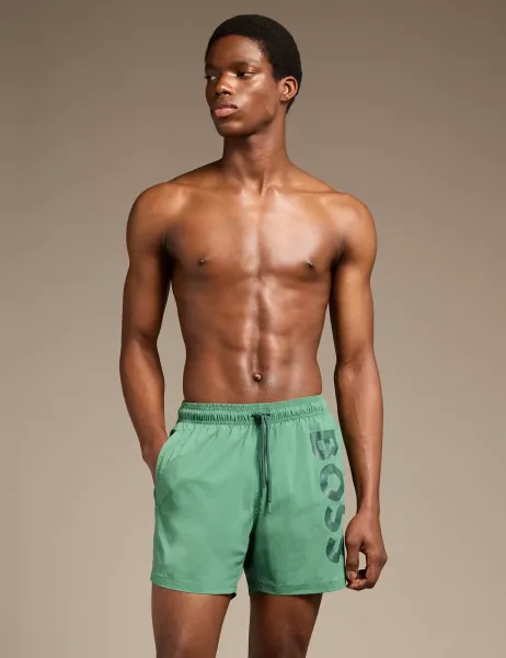 Boss Quick Dry Pocketed Logo Graphic Swim Shorts Green