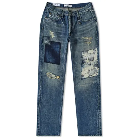 Patchwork Slim Fit Straight Jeans