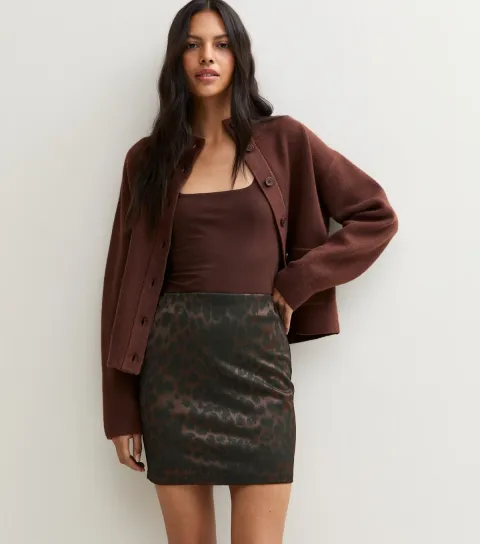 New Look Women's Brown Leopard Print Fitted Mini Skirt