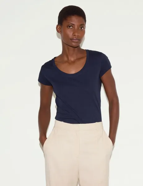 Jigsaw Pure Cotton Scoop Neck T-Shirt Navy