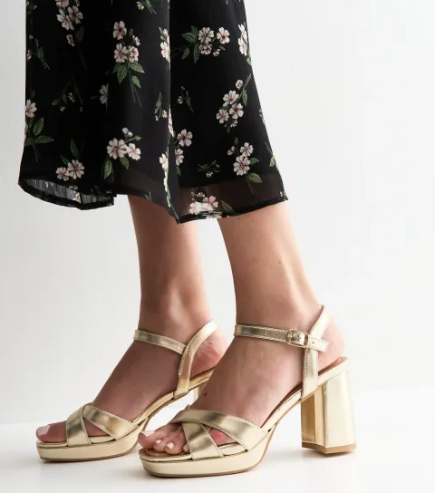 Women's Gold Platform Heel Sandals Vegan