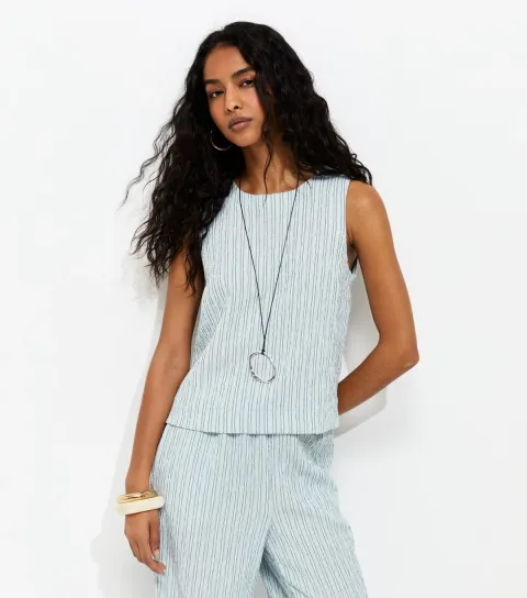 Women's Light Blue Stripe Sleeveless Shell Top