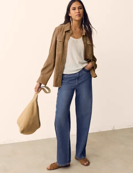 Per Una Suede Long Sleeve Shacket Latte