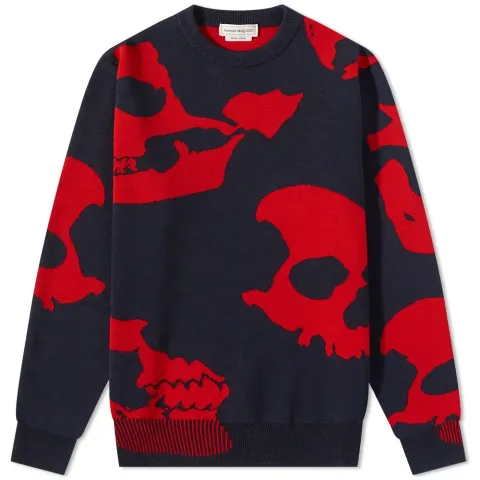 Skull All Over Intarsia Crew Knit