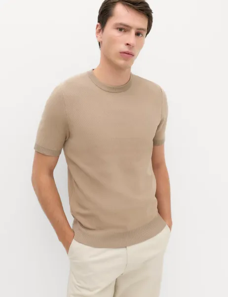 Marks & Spencer Cotton Rich Textured Knitted T-Shirt Mushroom